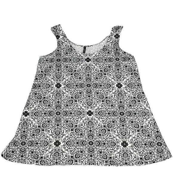 NWT PIPHANY IBIZA Sleeveless Black White Floral Tunic Tank Top Women's Size XL - Picture 6 of 16